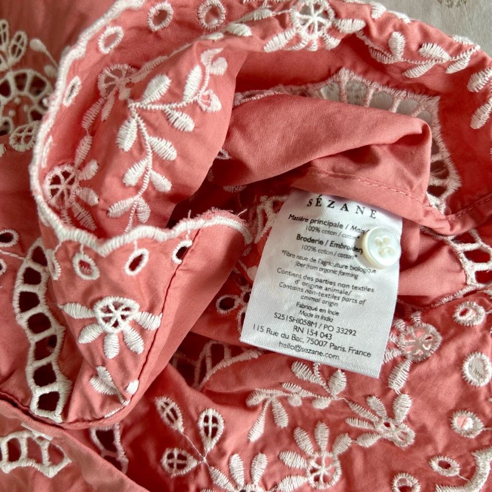 🩷 Sézane Elvira Ecru Pink Scalloped Blouse - Picture 7 of 9